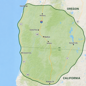 map of Southern Oregon and northern california